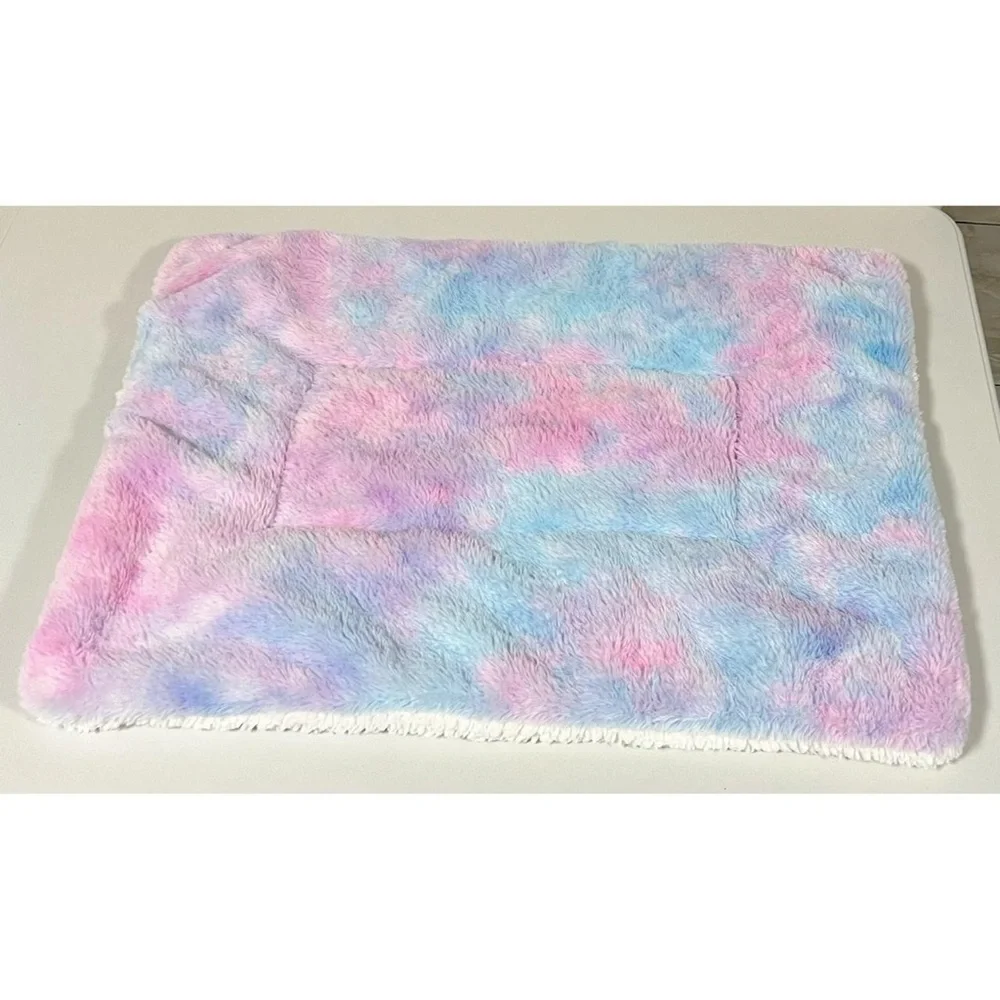 Pink Blue Purple Tie Dye Fuzzy Furry Fur Sherpa Reversible Cat Dog Pet Bed Liner